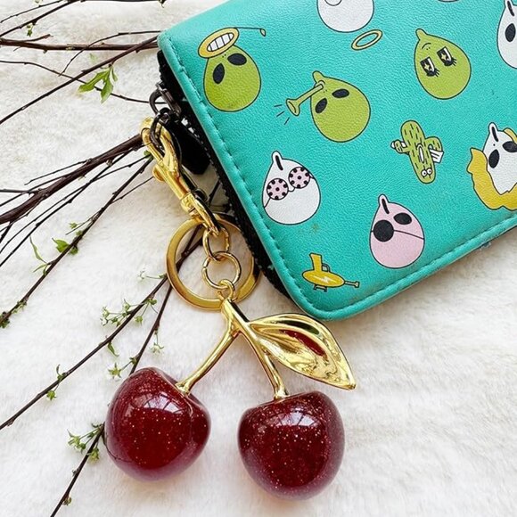 Large Red Cherries Bag Charm Keychain - Picture 3 of 7